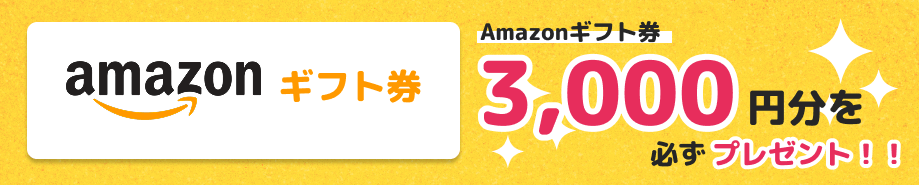 Amazonギフト券3,000円分を必ずプレゼント!!