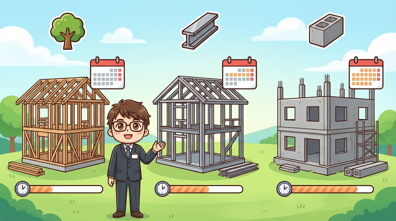 工法別の工期比較｜木造・鉄骨造・RC造