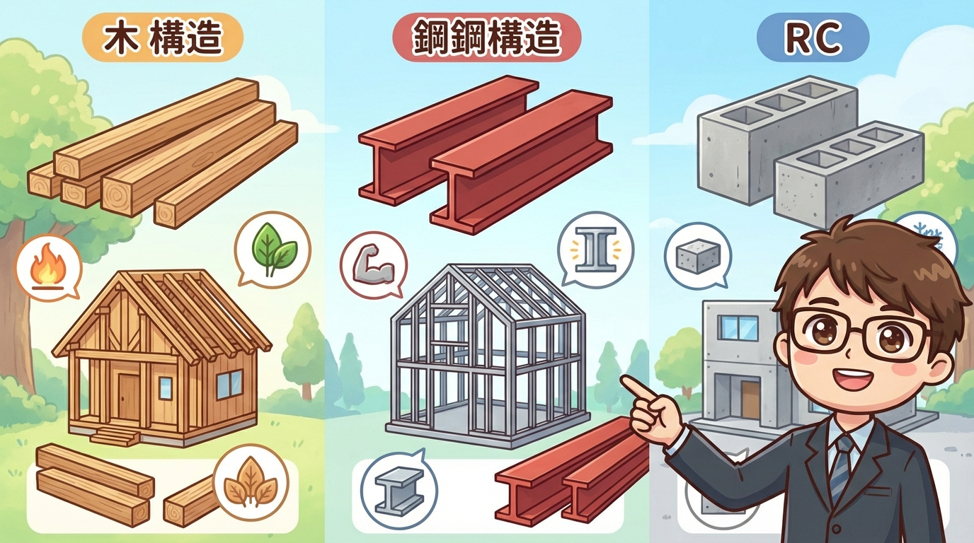 木造・鉄骨・RC造の比較一覧表
