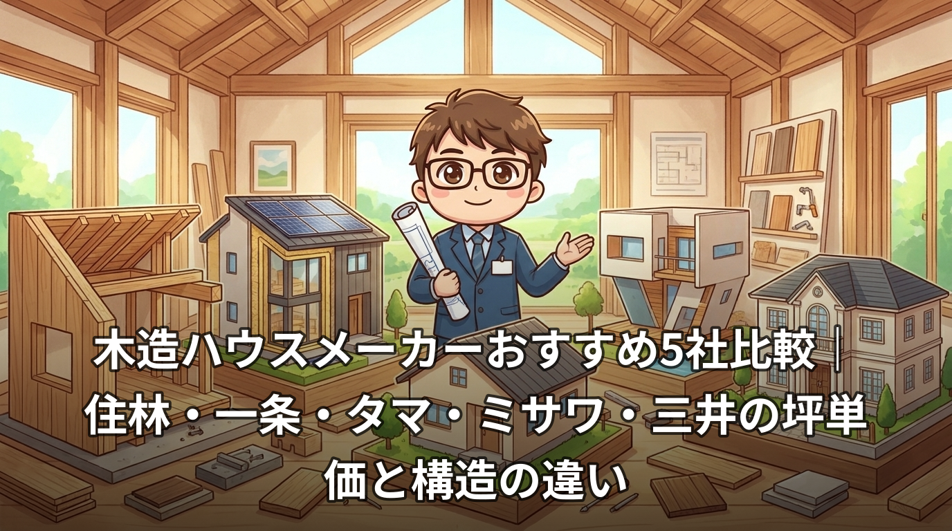 木造ハウスメーカーおすすめ5社比較|住林・一条・タマ・ミサワ・三井の坪単価と構造の違い
