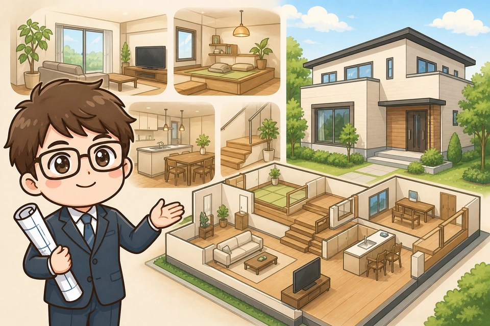40坪の間取り実例｜ゆとりとステップフロアで魅せる家
